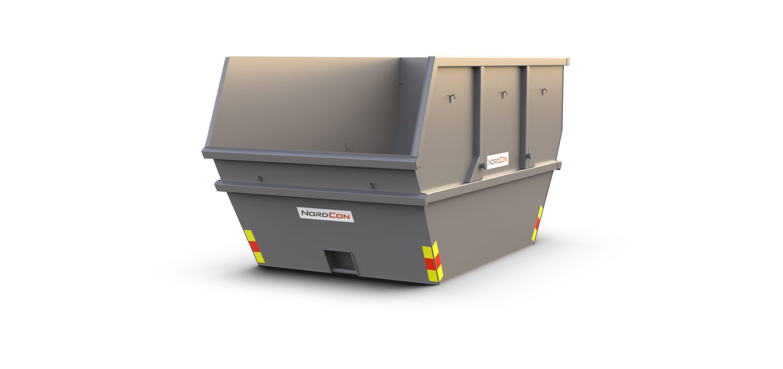 Bilde av en åpen liftcontainer, farge grå, fra Nordcon