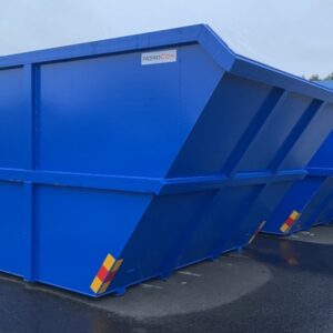 Bilde av en blå hjullastercontainer